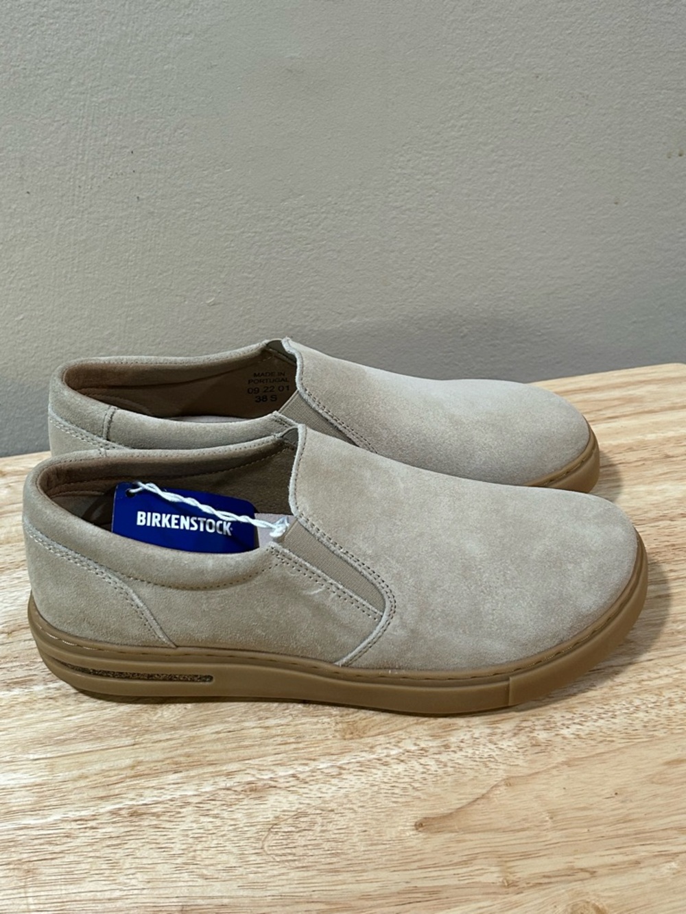 Birkenstock Women's Slip-On Athletic Shoes in Light Beige with Gum Sole - Picture 3 of 11
